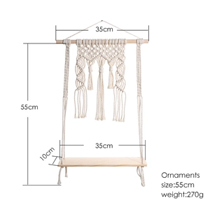 Bohemian handmade macrame wall hanging shelf with wood board and cotton rope