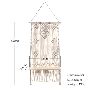 Bohemian handmade macrame wall hanging shelf with wood board dimensions 65x35cm