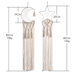 Bohemian woven cotton star and moon dreamcatchers wall hanging with long tassels