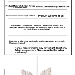 Detailed specs for handmade macrame mirror with cotton rope and wood stick 15x32cm