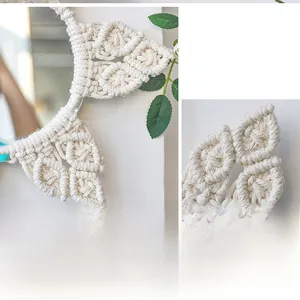 Detail of bohemian handmade woven cotton rope leaf pattern for wall mirror decor