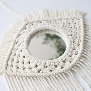Miroir mural en macramé boho fait main avec franges en coton de style nordique chic