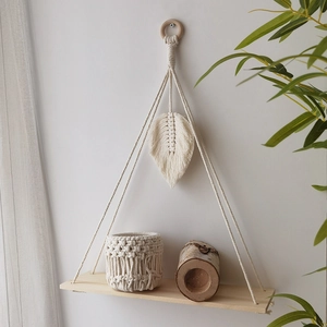 Bohemian Handmade Woven Wall Hanging Shelf Cotton Rope Wood Tassel Leaf Decor Nordic Style Storage Rack Home Decoration
