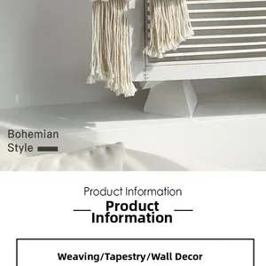 Detailed macro view of bohemian handwoven cotton wall hanging with elegant long tassels