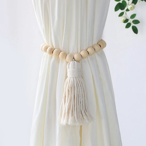 Bohemian Wood Bead Curtain Tiebacks With Cotton Tassels Nordic Hand-Woven Macramé Curtain Straps For Home Decor Window Accessories