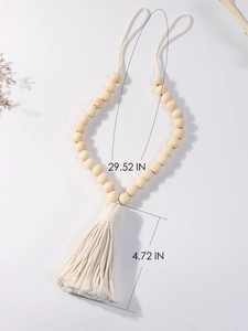 Bohemian wooden bead curtain tieback with cotton tassel for home and hotel decor