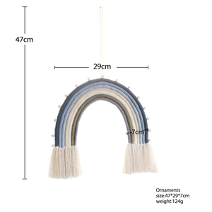 Nordic woven rainbow wall hanging with soft pom poms and tassels for room decor
