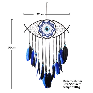 Blue Evil Eye dream catcher wall decor with colorful feathers for home decoration