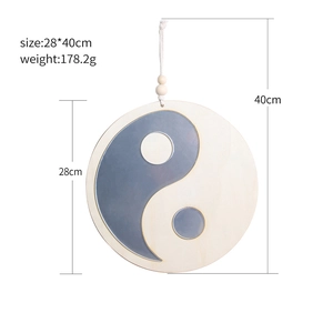 Décoration murale bohème Yin Yang en bois avec miroir acrylique et corde de suspension