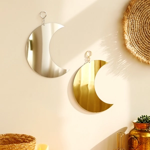 Bohemian Moon Phase Wall Hanging Decorative Mirror Acrylic Crescent Moon Mirror Wall Art For Living Room Bedroom Home Office Decor Gold Silver