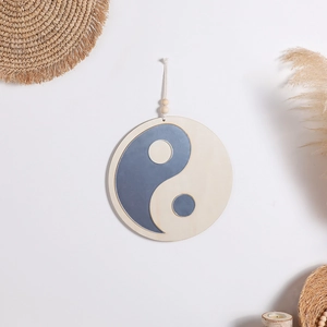 Décoration murale Yin Yang en bois avec miroir acrylique et corde de style bohème