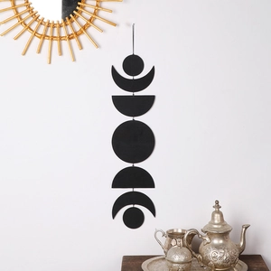 Modern black wood moon phase wall hanging decor set for minimalist nordic home interiors
