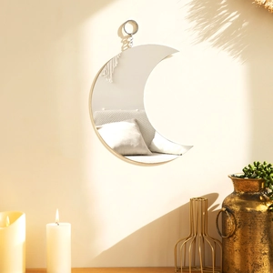 Bohemian moon phase crescent decorative wall mirror with natural light shadow reflection