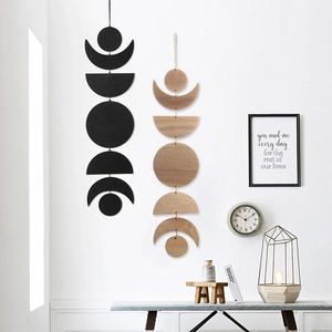 Nordic Moon Phase Wall Hanging Decor Wood Bohemian Crescent Full Moon Vertical Hanging Art Ornament For Living Room Bedroom