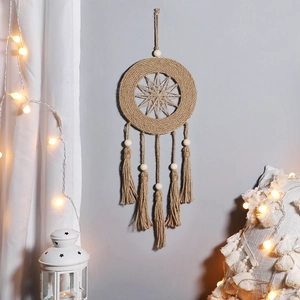 Handmade Woven Bohemian Cotton Tapestry Sunflower Dream Catcher Tassel Wall Hanging Nordic Style Home Living Room Decor