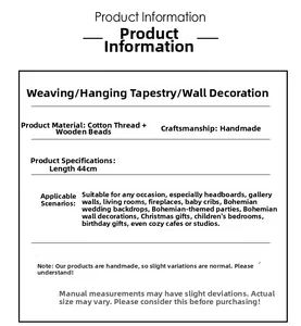 Detailed specifications of the 44cm handmade bohemian cotton and wood bead wall hanging