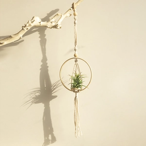 Bohemian Macrame Plant Hanger Woven Cotton Rope Wall Hanging Decor With Wood Ring Beads Tassel For Home Office Indoor