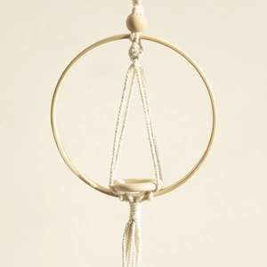 Minimalist boho air plant hanger with handmade cotton macrame and circular wood frame