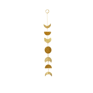 Golden sun and moon phase wall hanging with hammered metal chain for home decor