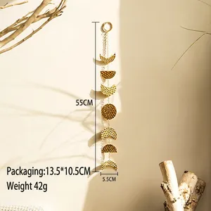 Golden sun and moon metal phase wall hanging decor with 55cm length and boho style