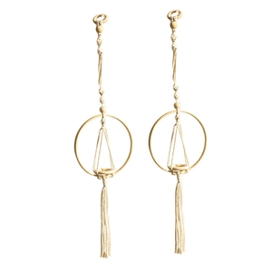 Handmade macrame hanging plant baskets with wooden rings and tassels in cream white set of 2