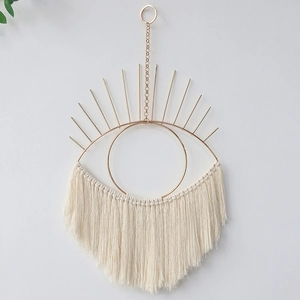 Bohemian Handmade Cotton Rope Evil Eye Wall Hanging Gold Metal Frame Macrame Tassel Room Decor Hanging Ornament