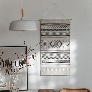Bohemian Hand-woven Cotton Tapestry With Geometric Grid Pattern And Tassels Minimalist Wall Hanging Home Decoration