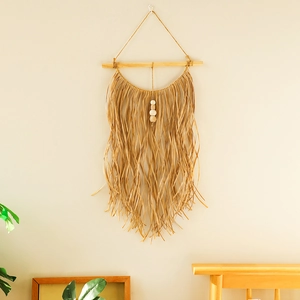 Bohemian Raffia Wall Hanging Woven Fringe Macrame Tassels With Wooden Beads For Home Nursery Boho Wall Decor Gift
