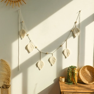 Bohemian Handmade Cotton Woven Maple Leaf Wall Hanging Tassel Boho Home Decor For Living Room Bedroom Art Decoration