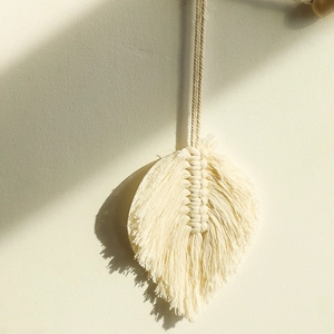 Handmade bohemian cotton leaf wall hanging in cream white for home decor