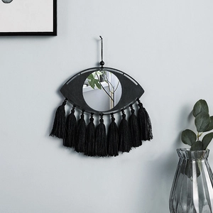 Miroir Décoratif Mauvais Œil en Bois Style Bohémien Avec Franges en Coton Miroir Mural Forme Œil Minimaliste Moderne Décor Maison