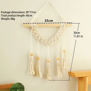 Bohemian handmade macrame wall hanging with wooden beads and fringes for home decor