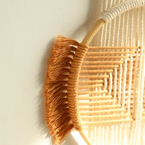 Bohemian handmade woven wall tapestry with wooden rings and fringe for home wall decoration