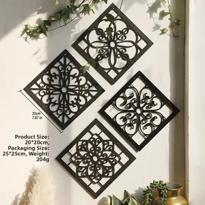 Detail of four black carved wall panels with 20cm dimensions and 204g weight
