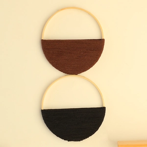 Décoration Murale en Macramé Fait Main Corde de Coton et Cercle en Bois pour Salon Chambre à Coucher Style Bohème