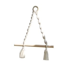 Bohemian handmade cotton woven wall hanging with wooden rod and tassel decoration