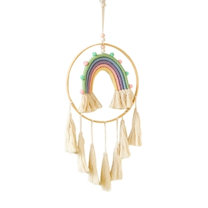 Handmade bohemian rainbow woven tapestry with tassels for home wall decoration