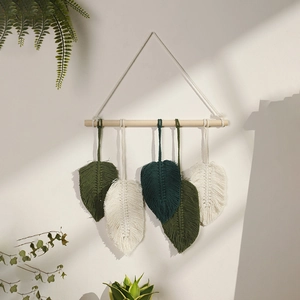 Handmade Woven Leaf Macrame Wall Hanging Bohemian Cotton Rope Decorative Tapestry Home Bedroom Headboard Nordic Ornament