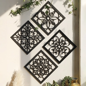 Black Wood Wall Decor Hollow Mandala Geometric Flower Wall Art Panels For Living Room Bedroom Home Office Modern Bohemian Style Hanging Ornament