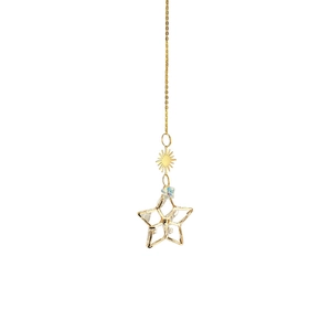 Golden sunburst and hollow star pendant suncatcher with iridescent crystal decor