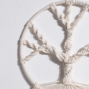Handmade Tree of Life macrame wall hanging in cream cotton rope for boho home decor