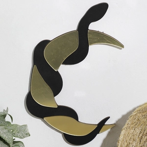 Bohemian crescent moon and snake wooden mirror wall decor with gold acrylic finish