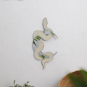 Bohemian style wood snake mirror wall decor with high reflective surface and s-curve shape
