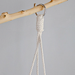 Handmade boho macrame double tier plant hanger with silver metal rings and cotton weaving