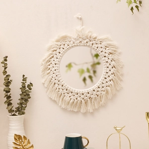 Handmade Macrame Wall Mirror Bohemian Cotton Rope Woven Fringe Hanging Round Mirror For Bedroom Living Room Nordic Home Decor