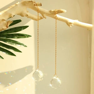 Gold Alloy Metal Chain Crystal Ball Sun Catcher Prismatic Rainbow Maker Hanging Ornament Home Wall Window Decor Accessories