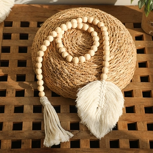 Bohemian Handmade Woven Wood Bead Leaf Curtain Tieback Cotton Tassel Macrame Wall Hanging Nordic Home Decor Accessory