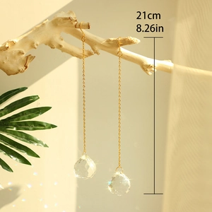 Golden chain suncatcher with faceted crystal balls 21cm decorative hanging ornament