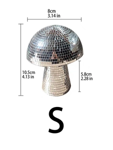 Detailed size chart for mirror disco mushroom resin ornament with S size dimensions