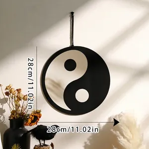 Bohemian Yin Yang acrylic wall decor with black hanging rope, 28cm diameter wall art